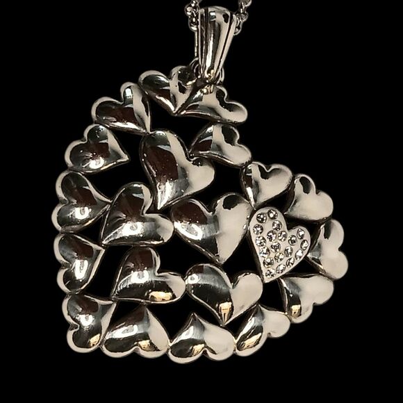 Brighton Large Heart Pendant Necklace Multiple Hearts Small Rhinestone Heart 18" - Picture 5 of 16